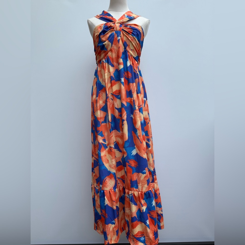 GRACE KARIN Women's Criss Cross Halterneck Sleeveless Summer Floral Maxi Dress - Picture 2 of 16